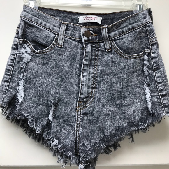 washed black denim shorts